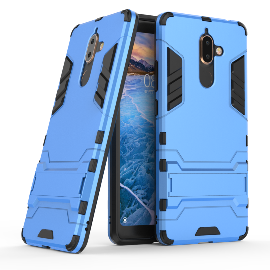 Étui Nokia 7 Plus Bleu Téléphone Portable Incassable, Coque Nokia 7 Plus Support Armure