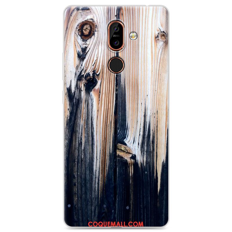 Étui Nokia 7 Plus Bois Simple Créatif, Coque Nokia 7 Plus Téléphone Portable Fluide Doux Braun