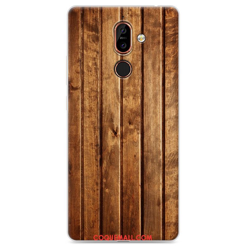 Étui Nokia 7 Plus Bois Simple Créatif, Coque Nokia 7 Plus Téléphone Portable Fluide Doux Braun