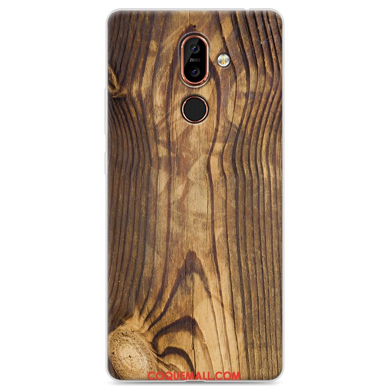 Étui Nokia 7 Plus Bois Simple Créatif, Coque Nokia 7 Plus Téléphone Portable Fluide Doux Braun