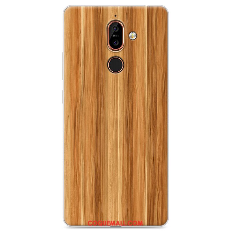 Étui Nokia 7 Plus Bois Simple Créatif, Coque Nokia 7 Plus Téléphone Portable Fluide Doux Braun