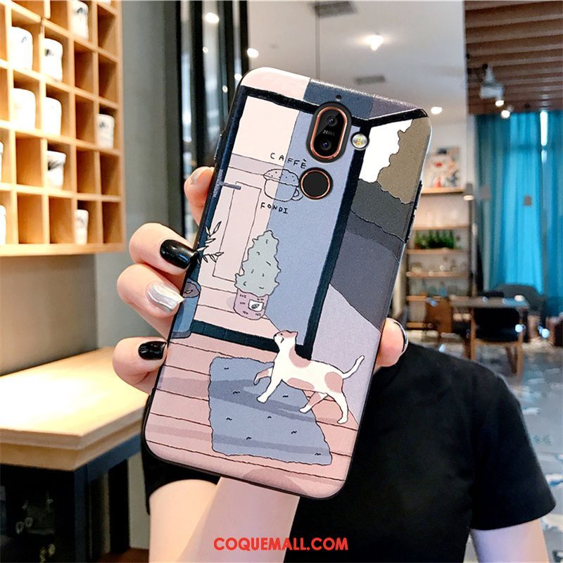 Étui Nokia 7 Plus Chat Dessin Animé Tout Compris, Coque Nokia 7 Plus Silicone Gaufrage