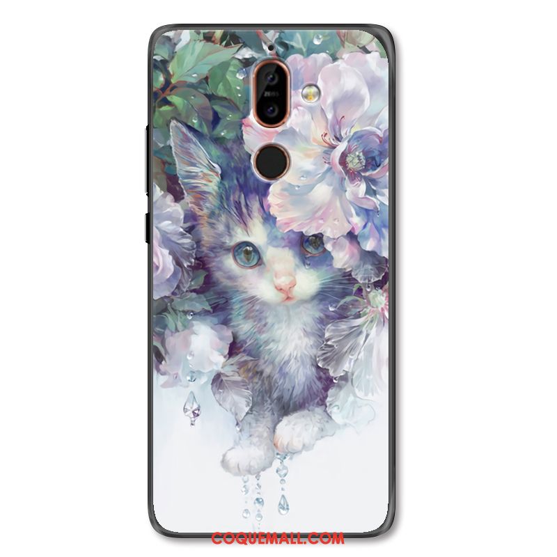 Étui Nokia 7 Plus Chat Luxe Fleur, Coque Nokia 7 Plus Art Téléphone Portable