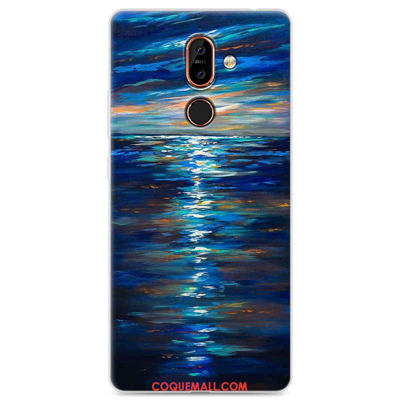 Étui Nokia 7 Plus Incassable Téléphone Portable Peinture, Coque Nokia 7 Plus Bleu Marin Fluide Doux