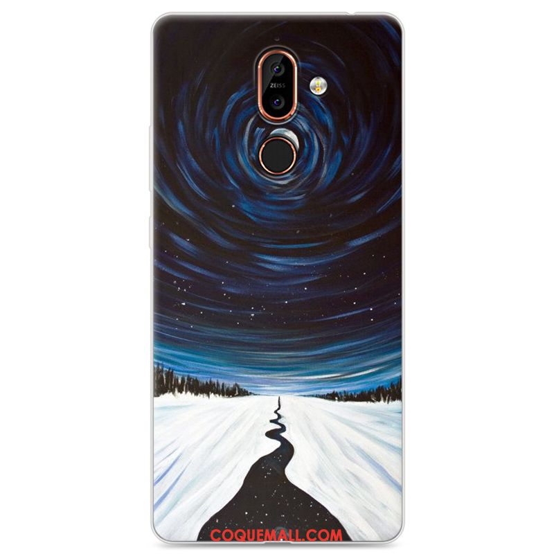 Étui Nokia 7 Plus Incassable Téléphone Portable Peinture, Coque Nokia 7 Plus Bleu Marin Fluide Doux