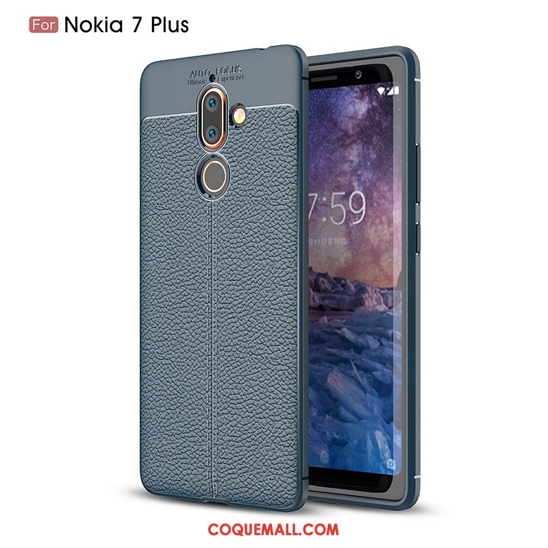 Étui Nokia 7 Plus Litchi Protection Fluide Doux, Coque Nokia 7 Plus Gris Modèle Fleurie