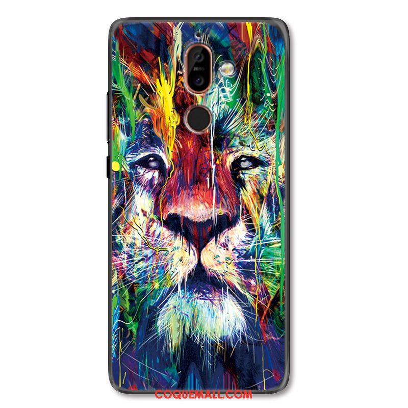 Étui Nokia 7 Plus Luxe Gaufrage Coloré, Coque Nokia 7 Plus Animal Lion