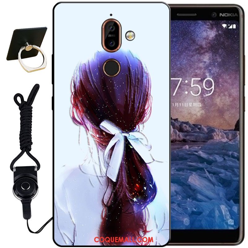 Étui Nokia 7 Plus Noir Blanc Protection, Coque Nokia 7 Plus Gaufrage Fluide Doux