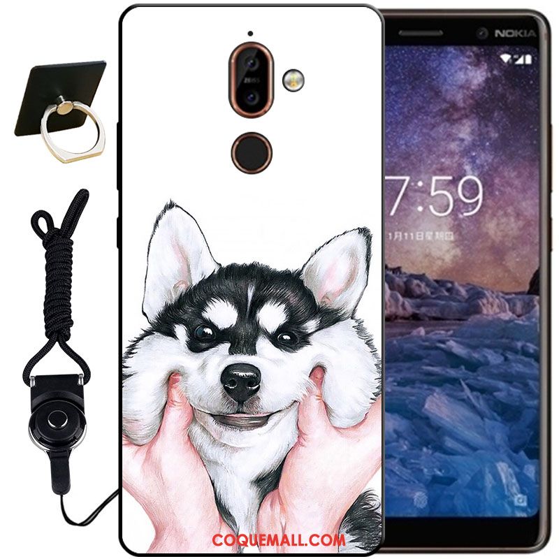 Étui Nokia 7 Plus Noir Blanc Protection, Coque Nokia 7 Plus Gaufrage Fluide Doux