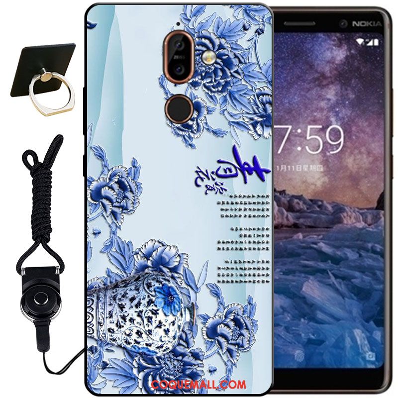 Étui Nokia 7 Plus Noir Blanc Protection, Coque Nokia 7 Plus Gaufrage Fluide Doux