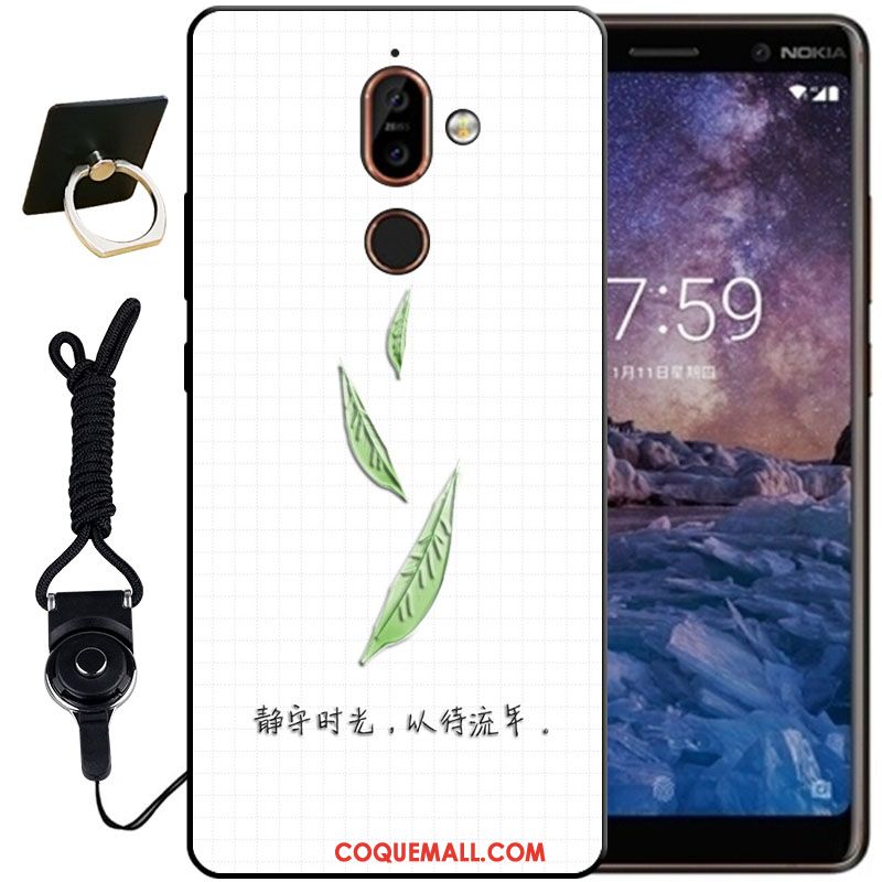 Étui Nokia 7 Plus Noir Blanc Protection, Coque Nokia 7 Plus Gaufrage Fluide Doux