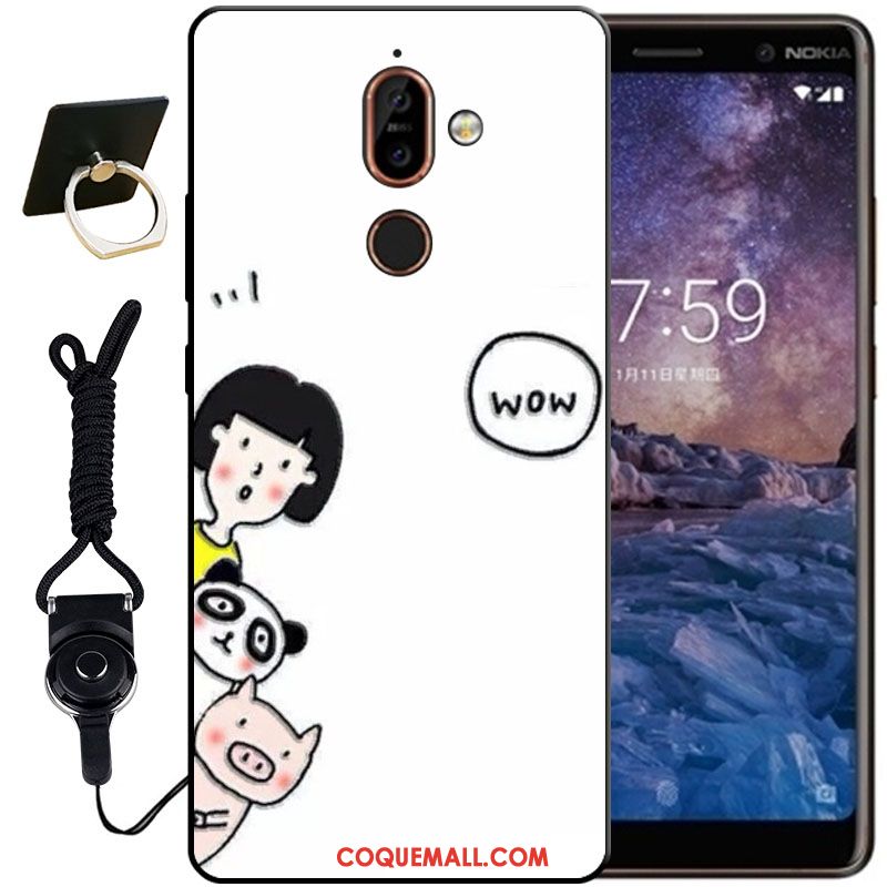 Étui Nokia 7 Plus Noir Blanc Protection, Coque Nokia 7 Plus Gaufrage Fluide Doux