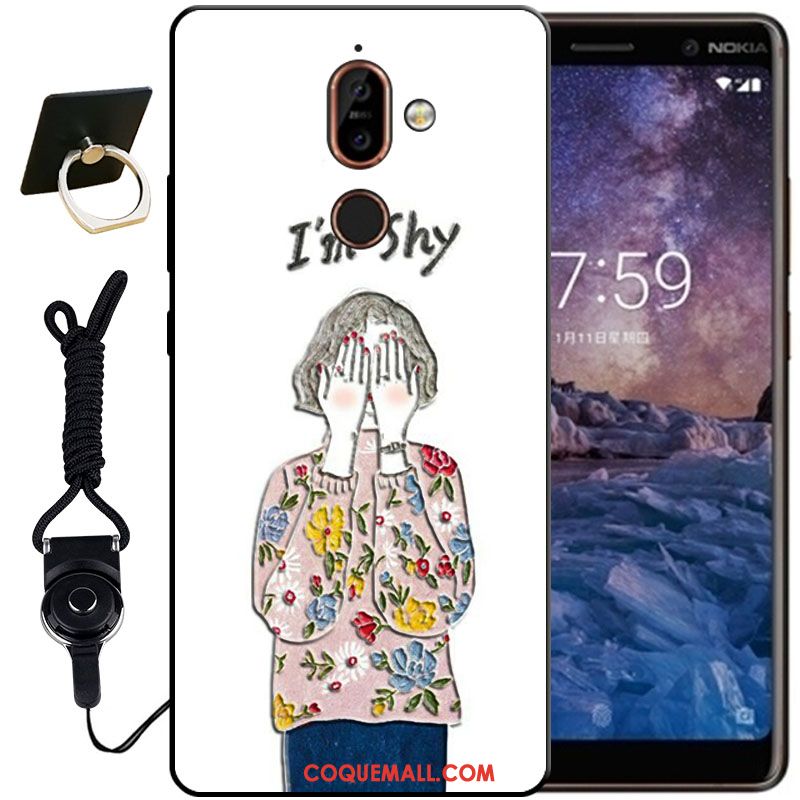 Étui Nokia 7 Plus Noir Blanc Protection, Coque Nokia 7 Plus Gaufrage Fluide Doux