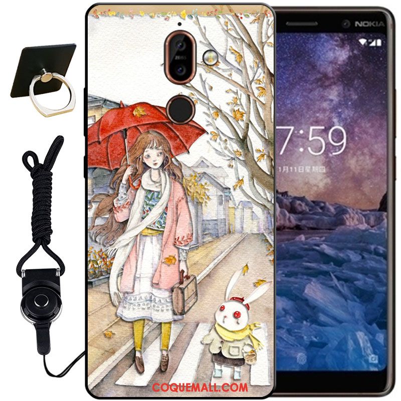 Étui Nokia 7 Plus Noir Blanc Protection, Coque Nokia 7 Plus Gaufrage Fluide Doux