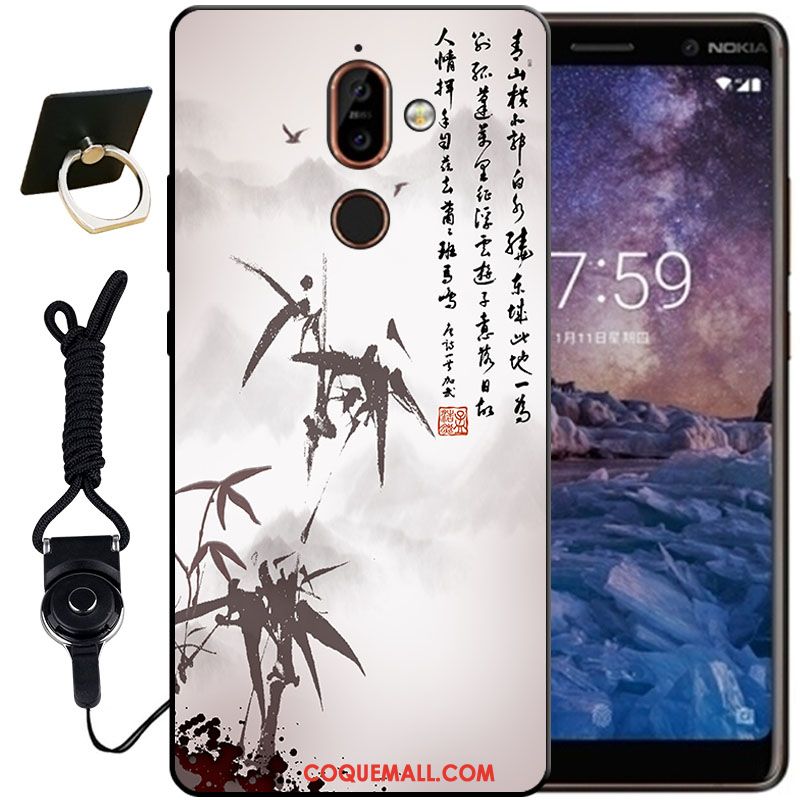 Étui Nokia 7 Plus Noir Blanc Protection, Coque Nokia 7 Plus Gaufrage Fluide Doux