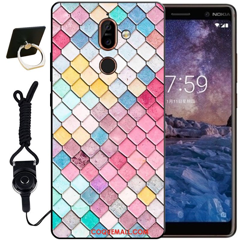 Étui Nokia 7 Plus Noir Blanc Protection, Coque Nokia 7 Plus Gaufrage Fluide Doux