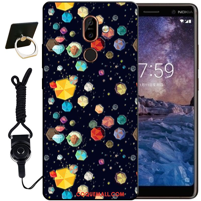 Étui Nokia 7 Plus Noir Blanc Protection, Coque Nokia 7 Plus Gaufrage Fluide Doux