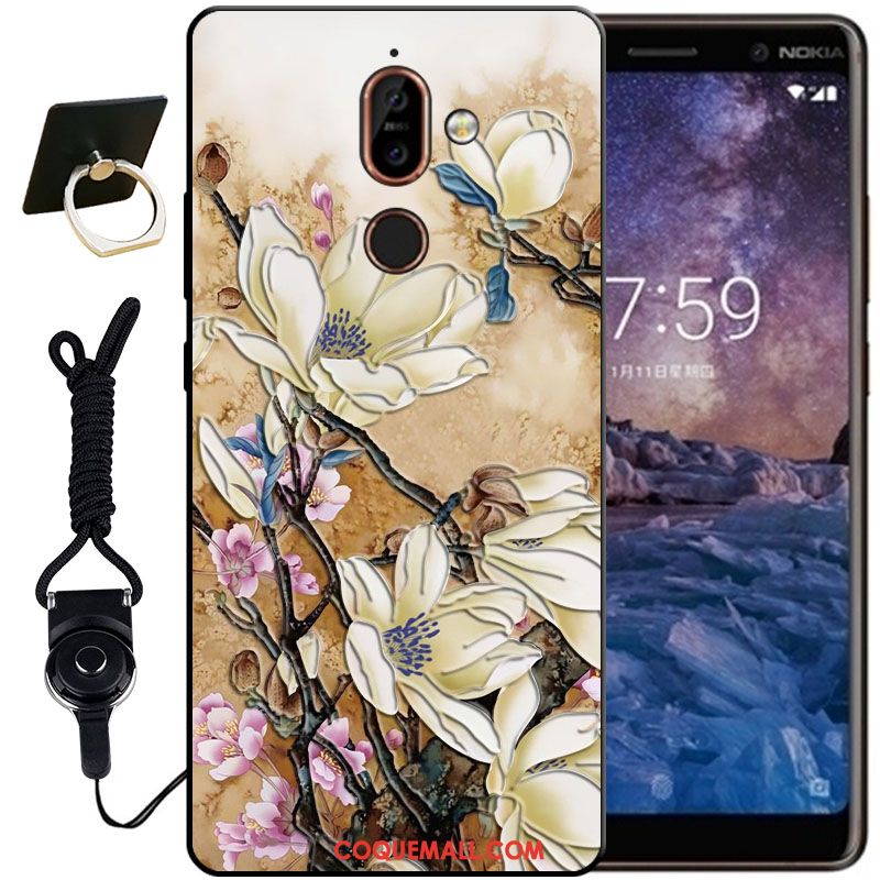 Étui Nokia 7 Plus Noir Blanc Protection, Coque Nokia 7 Plus Gaufrage Fluide Doux