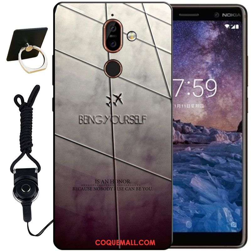 Étui Nokia 7 Plus Noir Blanc Protection, Coque Nokia 7 Plus Gaufrage Fluide Doux