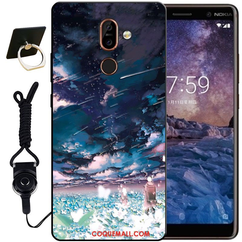 Étui Nokia 7 Plus Noir Blanc Protection, Coque Nokia 7 Plus Gaufrage Fluide Doux