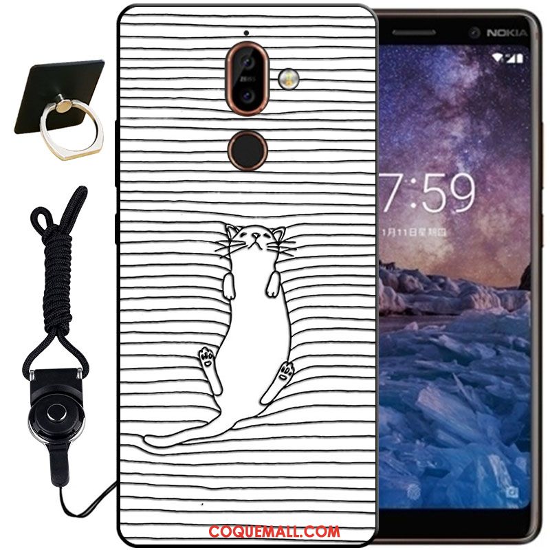 Étui Nokia 7 Plus Noir Blanc Protection, Coque Nokia 7 Plus Gaufrage Fluide Doux