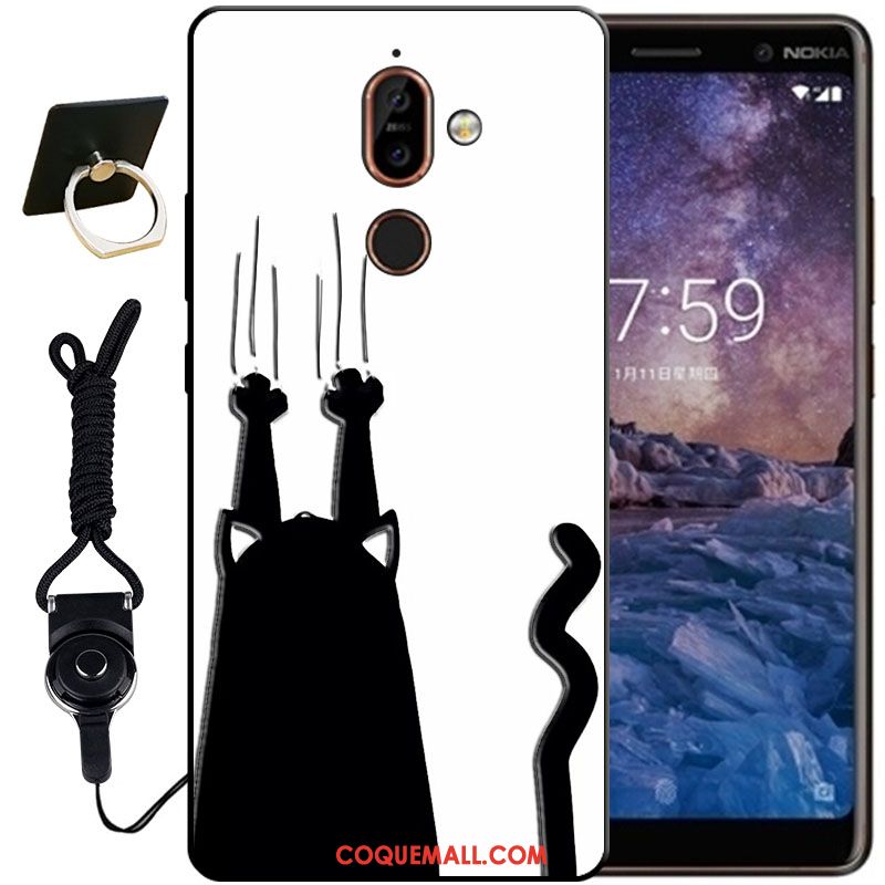 Étui Nokia 7 Plus Noir Blanc Protection, Coque Nokia 7 Plus Gaufrage Fluide Doux