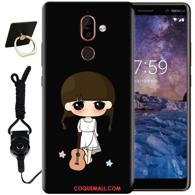 Étui Nokia 7 Plus Peinture Protection Noir, Coque Nokia 7 Plus Créatif Fluide Doux