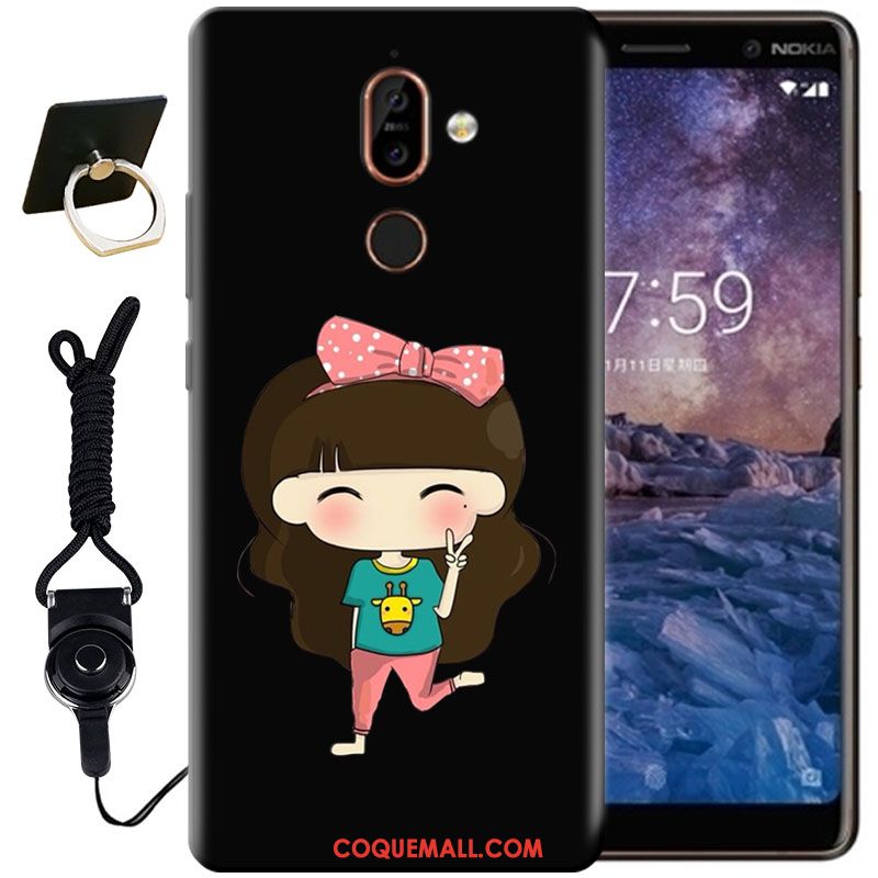 Étui Nokia 7 Plus Peinture Protection Noir, Coque Nokia 7 Plus Créatif Fluide Doux