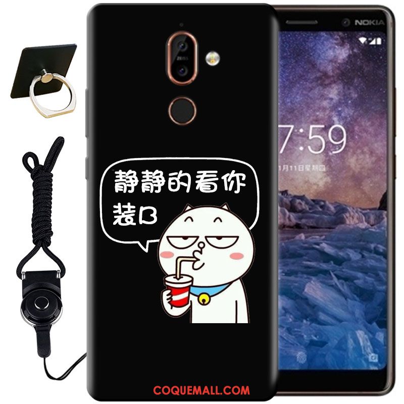 Étui Nokia 7 Plus Peinture Protection Noir, Coque Nokia 7 Plus Créatif Fluide Doux