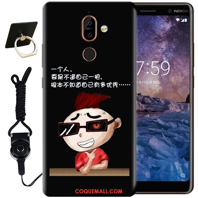 Étui Nokia 7 Plus Peinture Protection Noir, Coque Nokia 7 Plus Créatif Fluide Doux