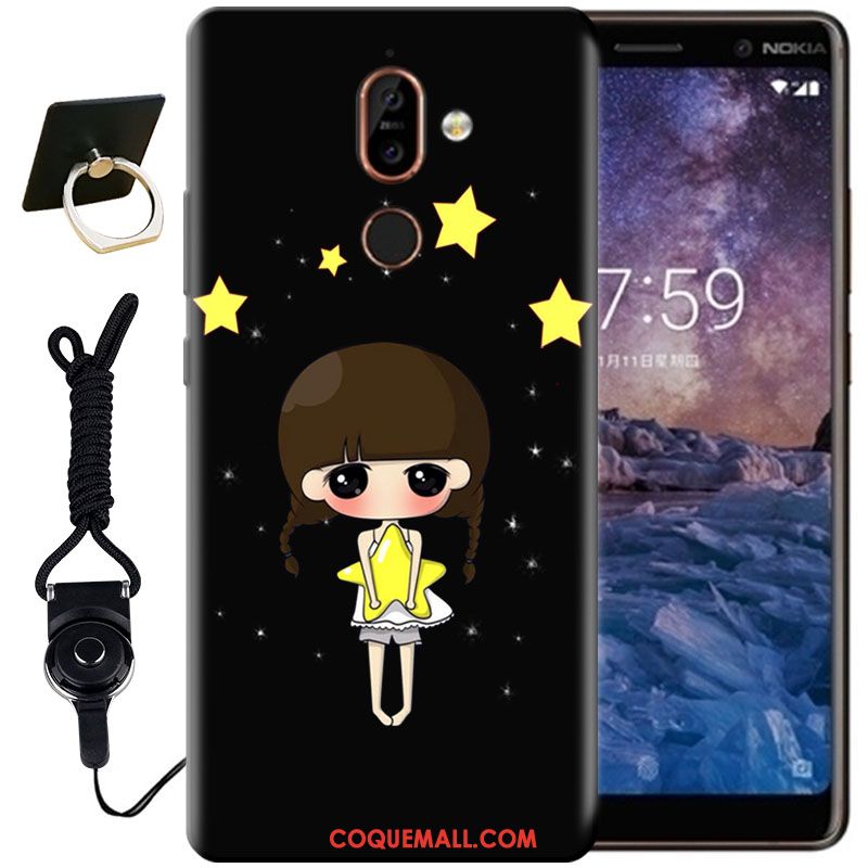 Étui Nokia 7 Plus Peinture Protection Noir, Coque Nokia 7 Plus Créatif Fluide Doux