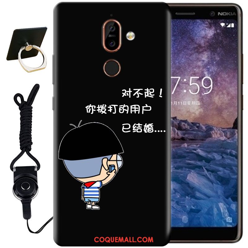 Étui Nokia 7 Plus Peinture Protection Noir, Coque Nokia 7 Plus Créatif Fluide Doux