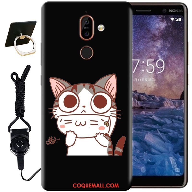 Étui Nokia 7 Plus Peinture Protection Noir, Coque Nokia 7 Plus Créatif Fluide Doux