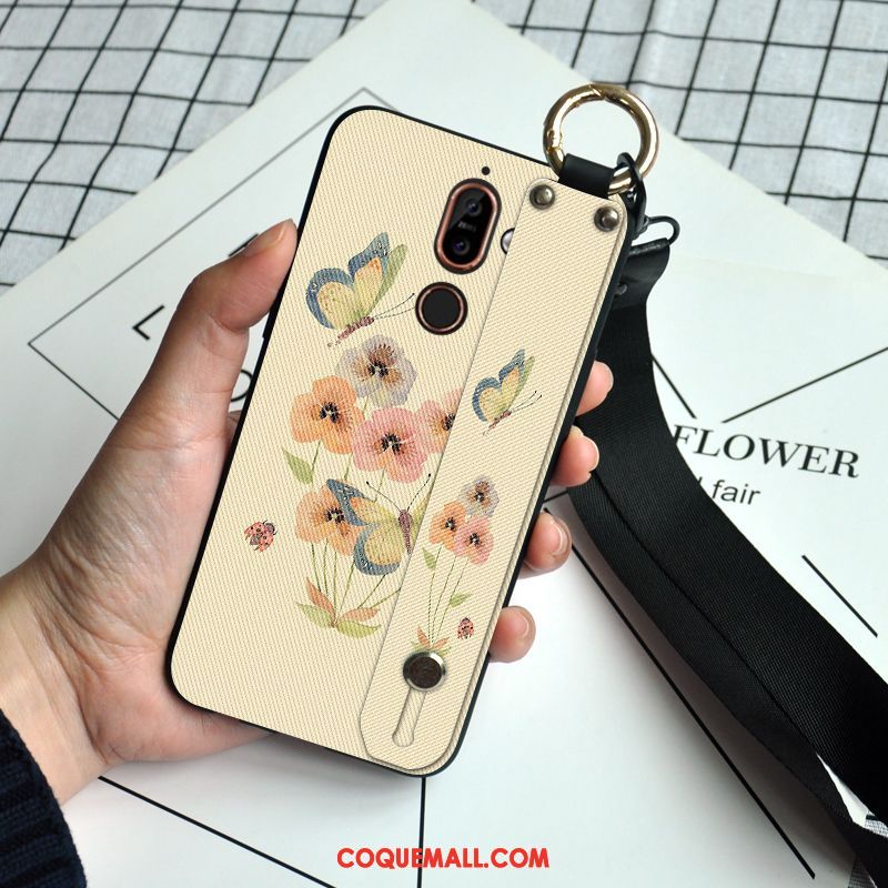 Étui Nokia 7 Plus Protection Incassable Fluide Doux, Coque Nokia 7 Plus Ornements Suspendus Papillon Beige