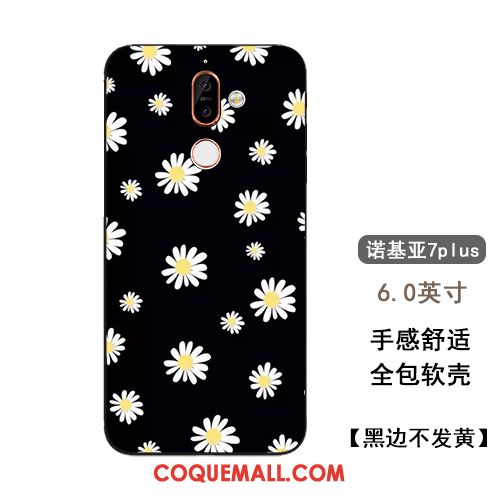 Étui Nokia 7 Plus Protection Personnalité Fleurs, Coque Nokia 7 Plus Noir Petite Marguerite