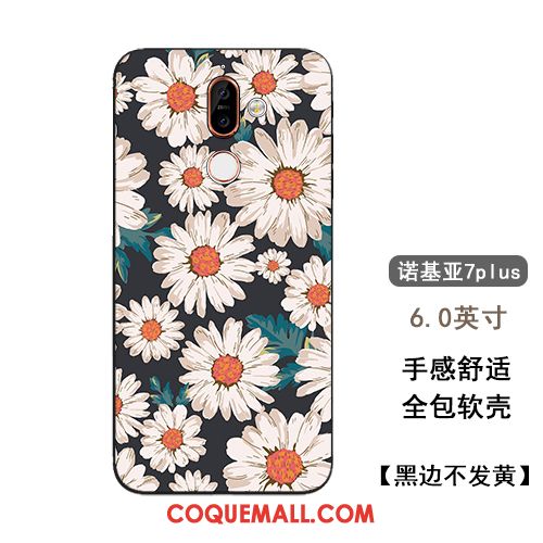 Étui Nokia 7 Plus Protection Personnalité Fleurs, Coque Nokia 7 Plus Noir Petite Marguerite