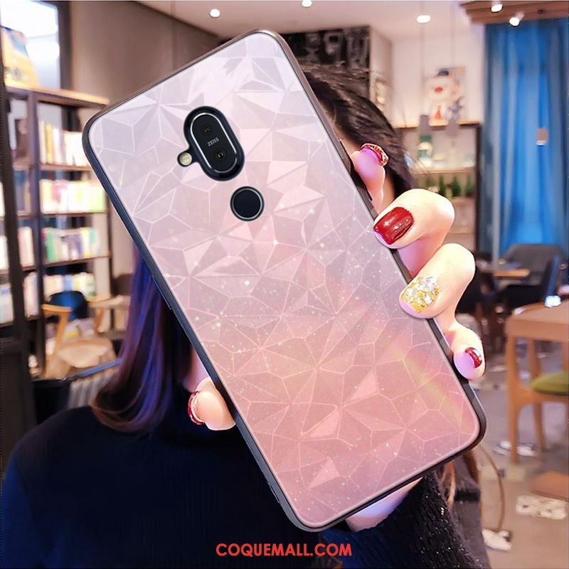 Étui Nokia 8.1 Charmant Violet Losange, Coque Nokia 8.1 Modèle Fleurie Téléphone Portable