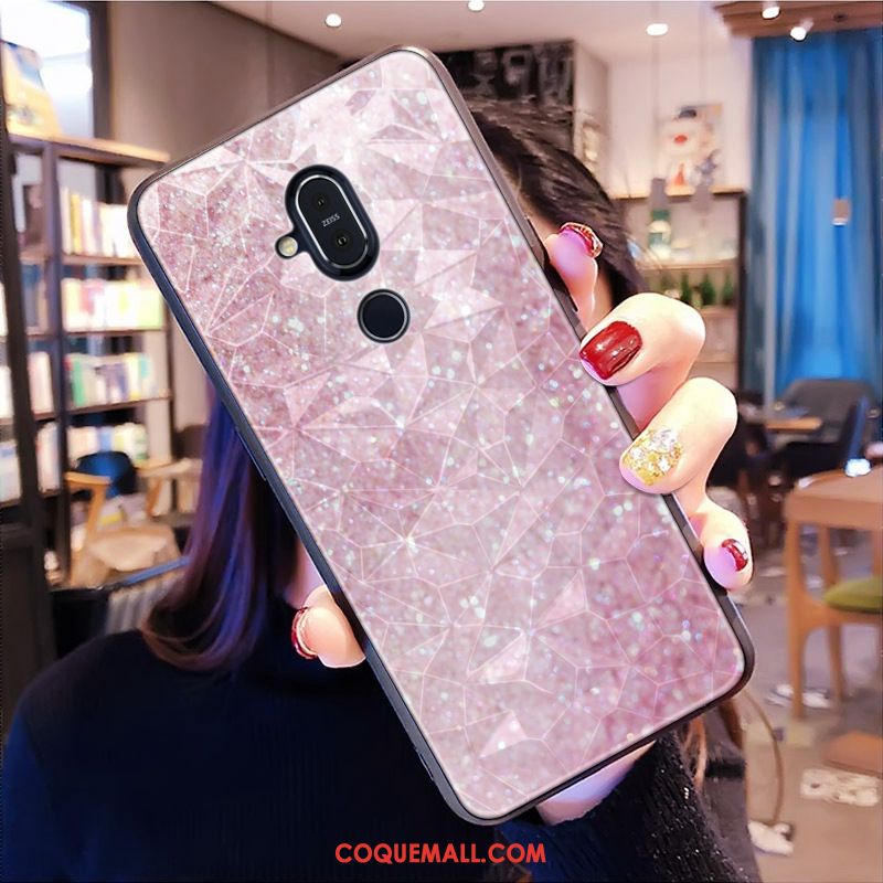 Étui Nokia 8.1 Charmant Violet Losange, Coque Nokia 8.1 Modèle Fleurie Téléphone Portable