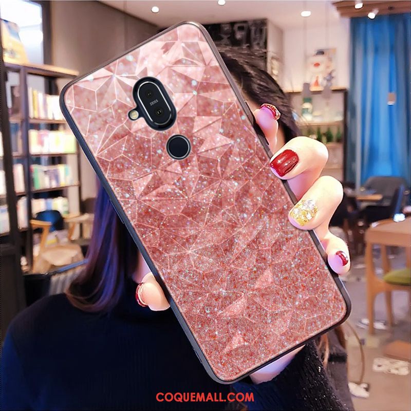 Étui Nokia 8.1 Charmant Violet Losange, Coque Nokia 8.1 Modèle Fleurie Téléphone Portable