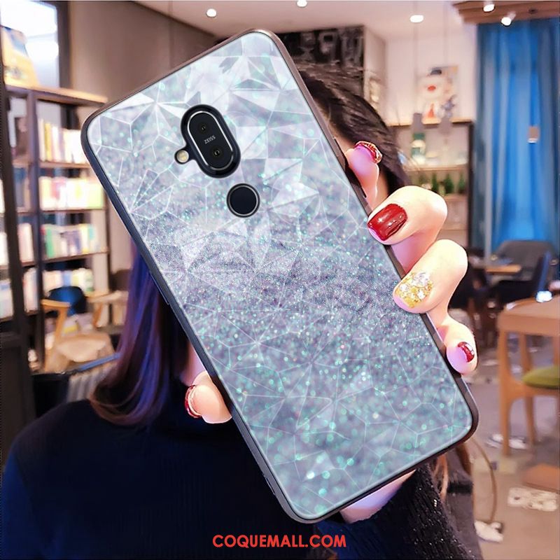 Étui Nokia 8.1 Charmant Violet Losange, Coque Nokia 8.1 Modèle Fleurie Téléphone Portable