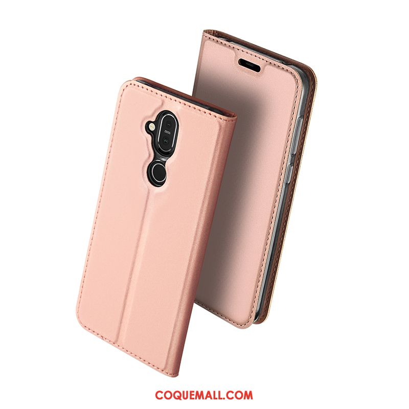 Étui Nokia 8.1 En Cuir Carte Or Rose, Coque Nokia 8.1 Téléphone Portable Protection