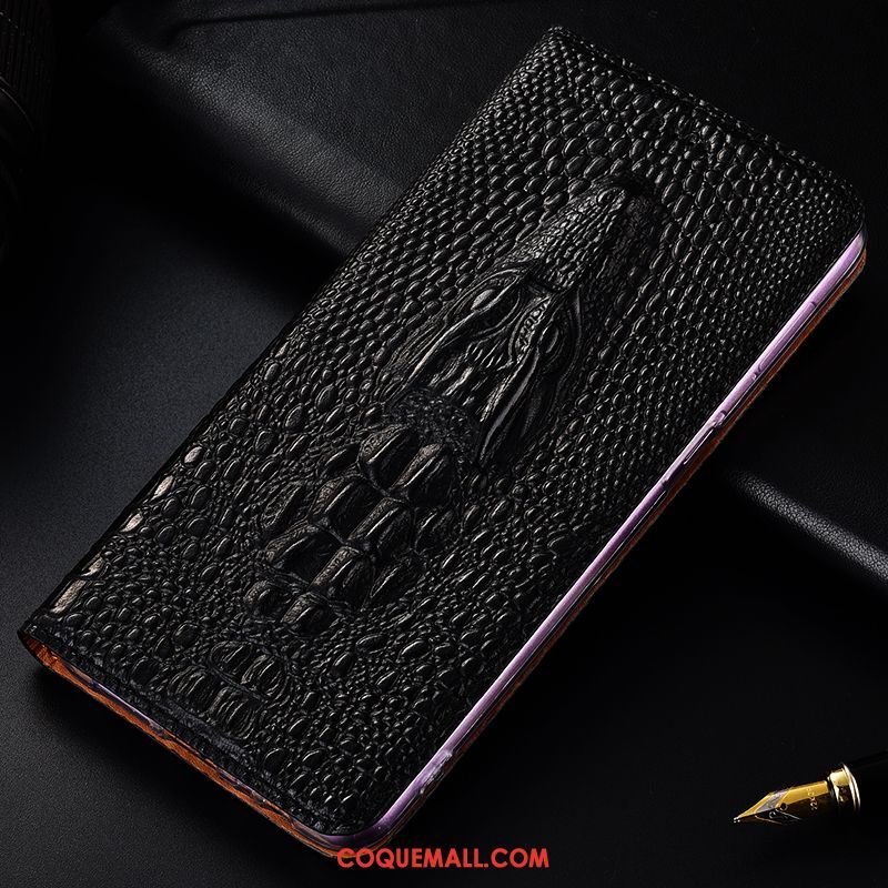 Étui Nokia 8.1 Téléphone Portable Crocodile Noir, Coque Nokia 8.1 Incassable Cuir Véritable