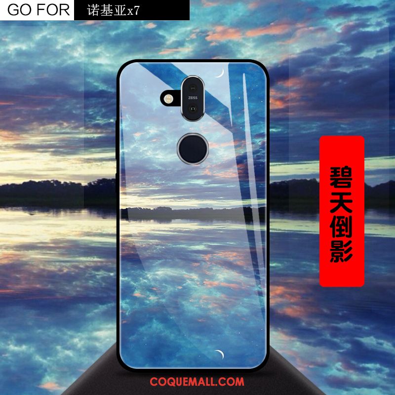 Étui Nokia 8.1 Téléphone Portable Créatif Verre, Coque Nokia 8.1 Bleu Ciel Étoilé