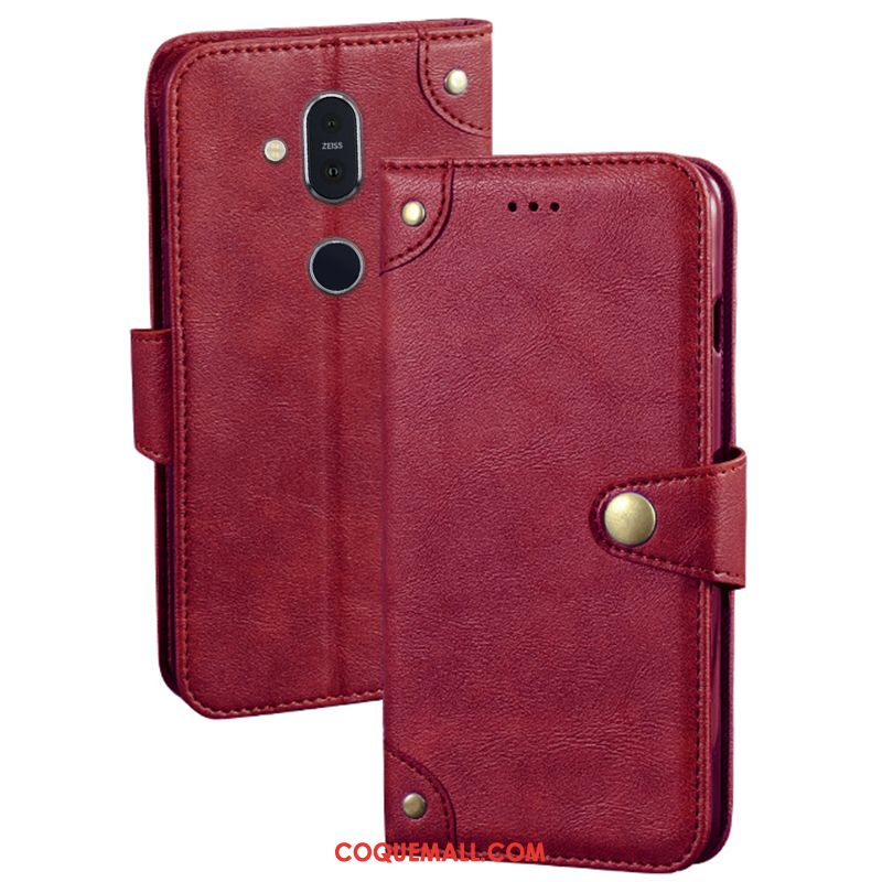 Étui Nokia 8.1 Téléphone Portable Portefeuille Protection, Coque Nokia 8.1 En Cuir Vin Rouge