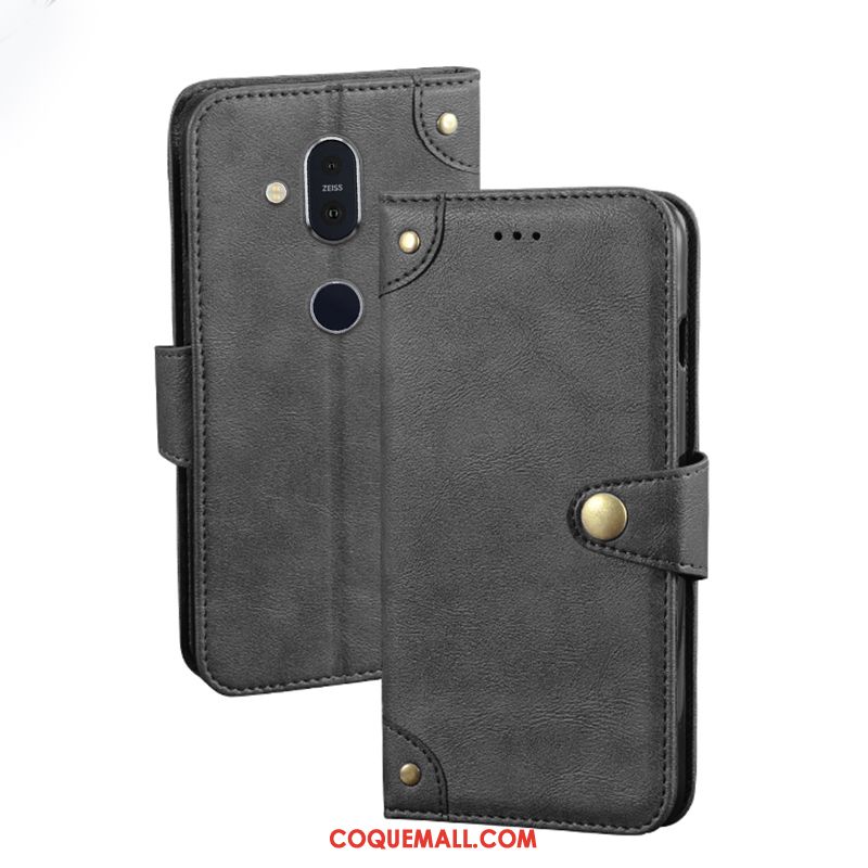 Étui Nokia 8.1 Téléphone Portable Portefeuille Protection, Coque Nokia 8.1 En Cuir Vin Rouge