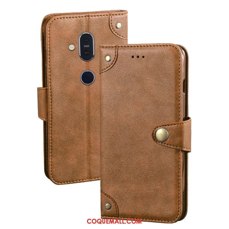 Étui Nokia 8.1 Téléphone Portable Portefeuille Protection, Coque Nokia 8.1 En Cuir Vin Rouge