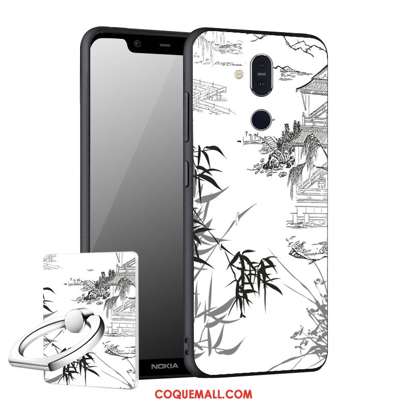 Étui Nokia 8.1 Téléphone Portable Support Délavé En Daim, Coque Nokia 8.1 Noir Fluide Doux