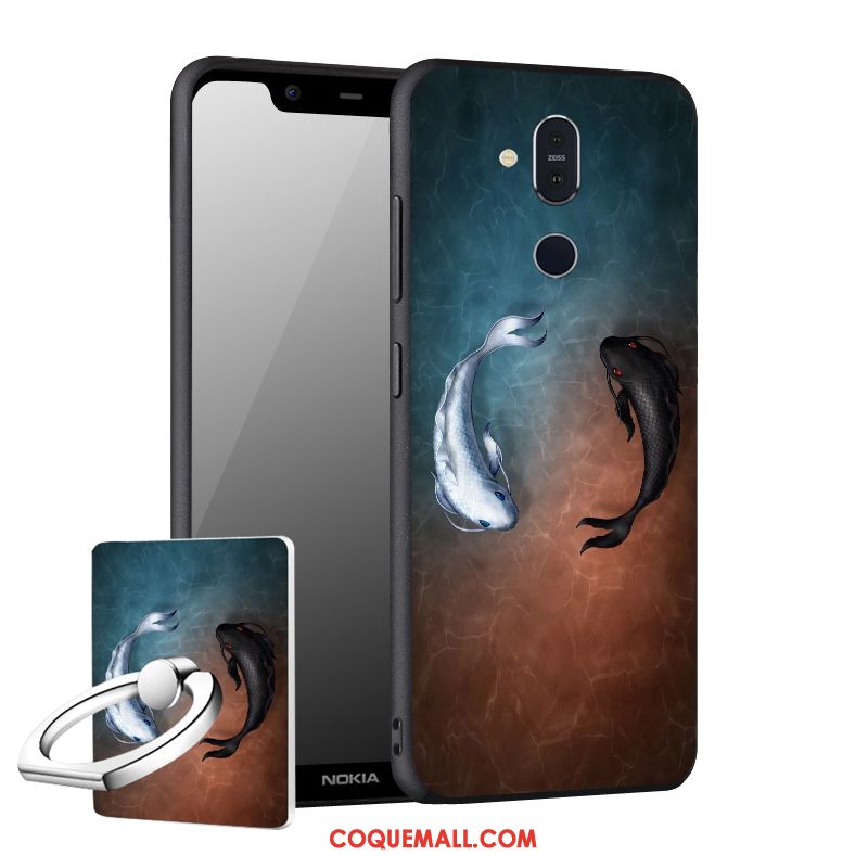 Étui Nokia 8.1 Téléphone Portable Support Délavé En Daim, Coque Nokia 8.1 Noir Fluide Doux