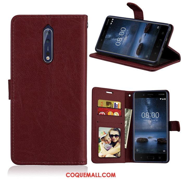 Étui Nokia 8 Protection Incassable Rouge, Coque Nokia 8 Étui En Cuir Téléphone Portable