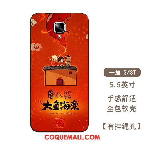 Étui Oneplus 3t Téléphone Portable Fluide Doux Rouge, Coque Oneplus 3t Style Chinois Protection